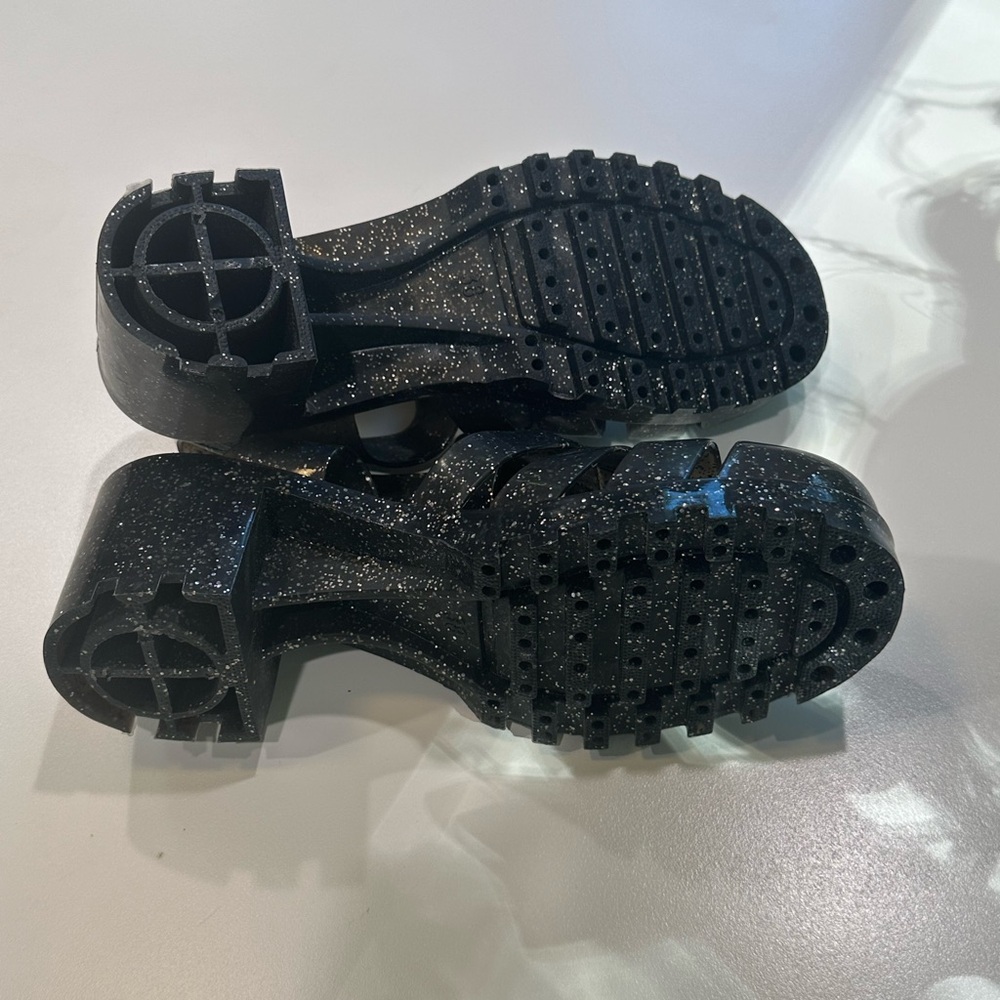 Goth Black Clear Sparkly Jelly Sandals with chunky heels- Size 8 New - Picture 5 of 6
